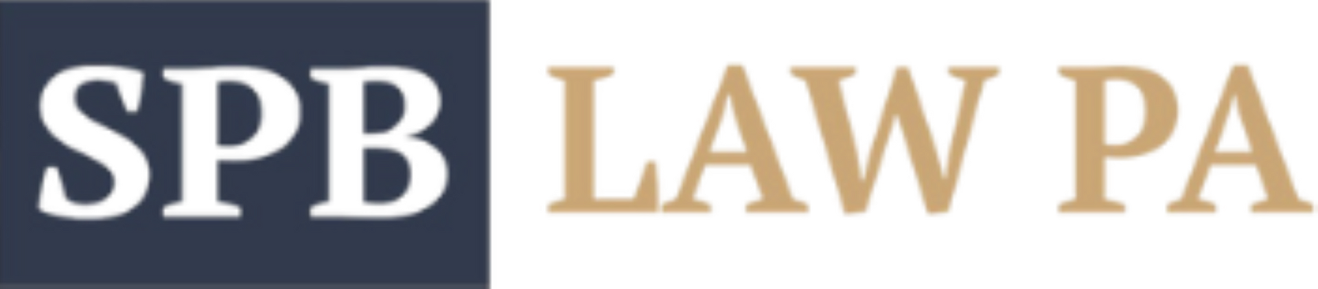SPB LAW PA logo in white text on a dark blue background and tan text.