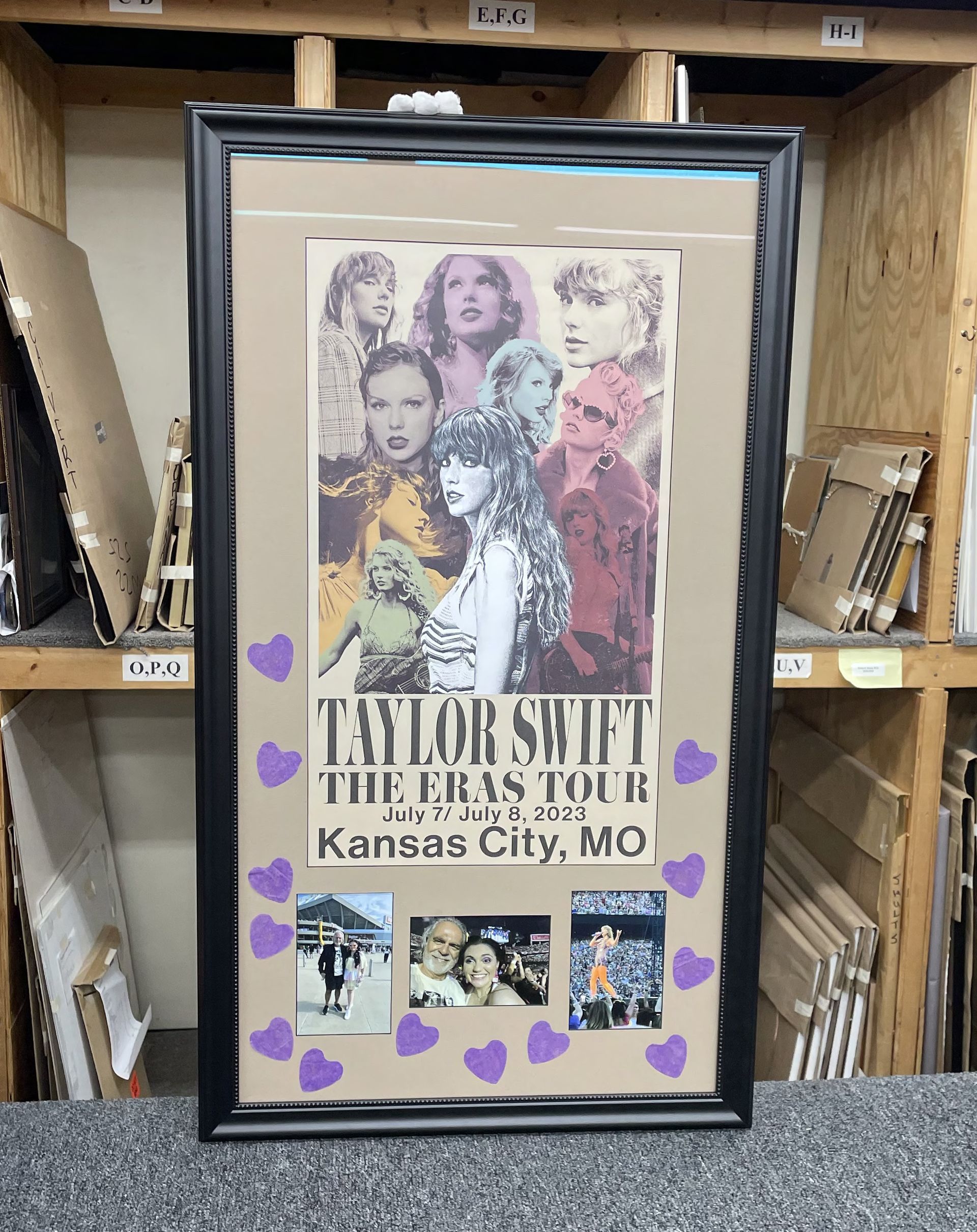 A framed poster for taylor swift 's first tour in kansas city mo