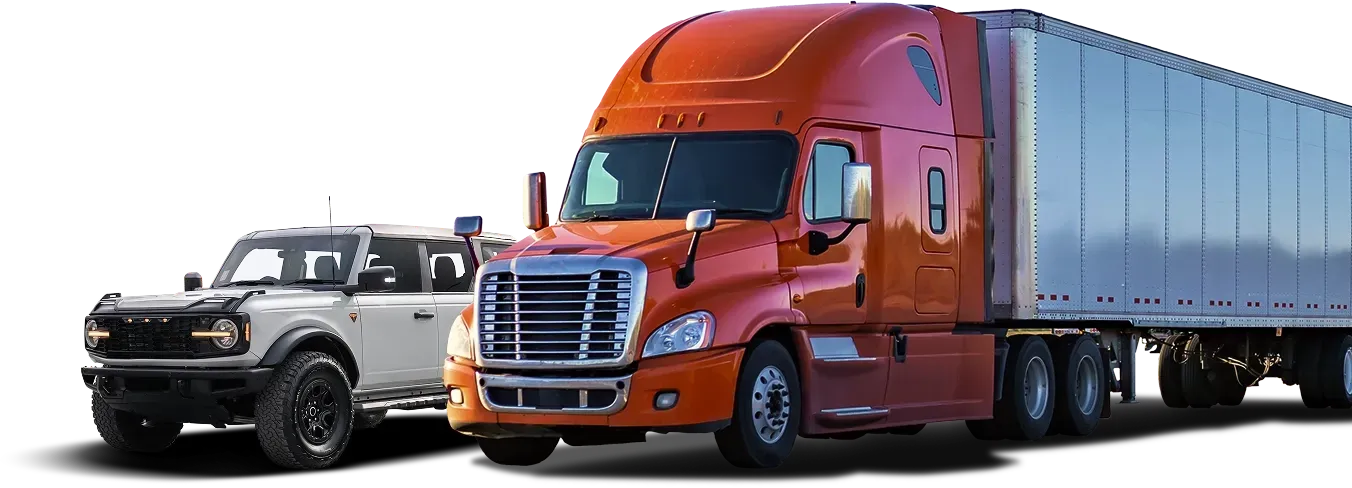 Red semi truck with white Bronco | CL Enterprises