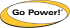 A yellow circle with the words `` go power '' written inside of it.