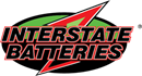 The logo for interstate batteries has a lightning bolt on it.