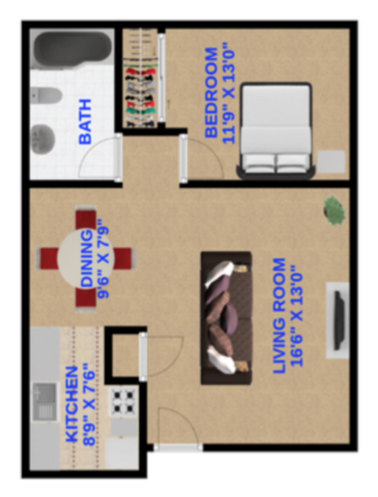 Floor Plan: 1 Bed · 1 Bath · 625 SQ. FT.