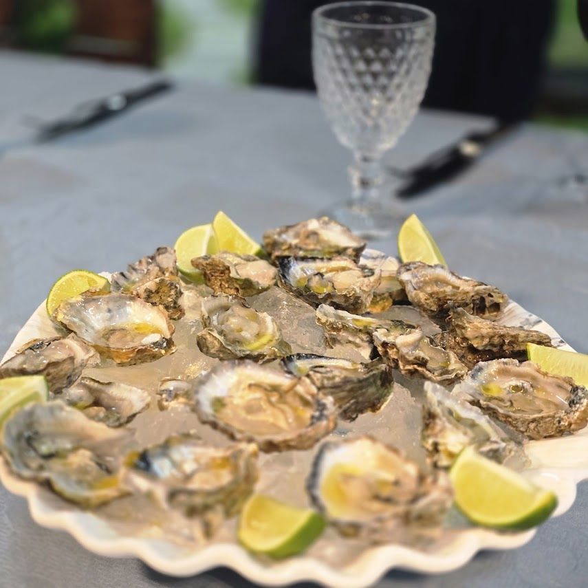 Um prato de ostras e limões no gelo-Pousada-Recanto-do-Chef