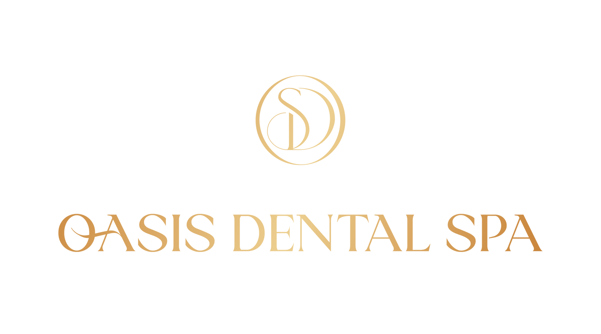 The logo for oasis dental spa is a gold logo on a white background.
