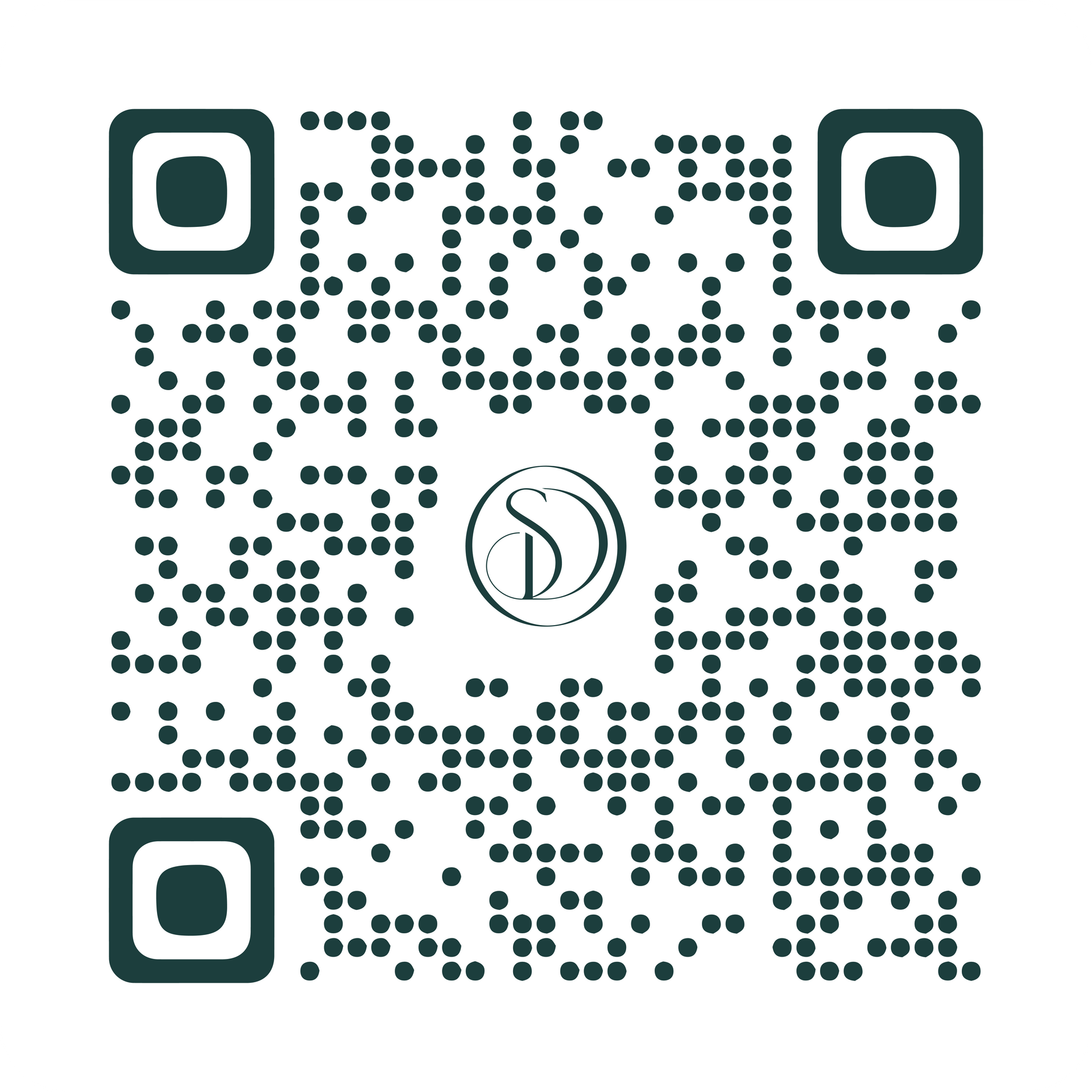 A qr code with a logo on it on a white background.