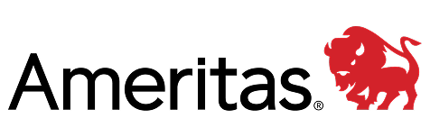 Ameritas logo with black text and a red bison graphic on a white background.