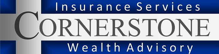 Cornerstone Insurance Services and Wealth Advisory logo. Blue, white, and gray text with a cross design.
