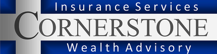 Cornerstone Insurance Services and Wealth Advisory logo. Blue, white, and gray text with a cross design.