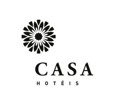 CASA Hotéis logo with black floral emblem and text on a white background