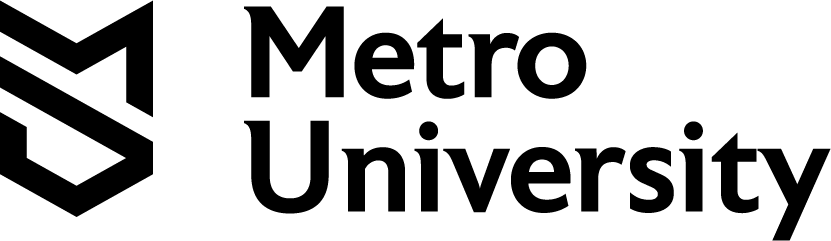 Metro University Logo Black text with an icon