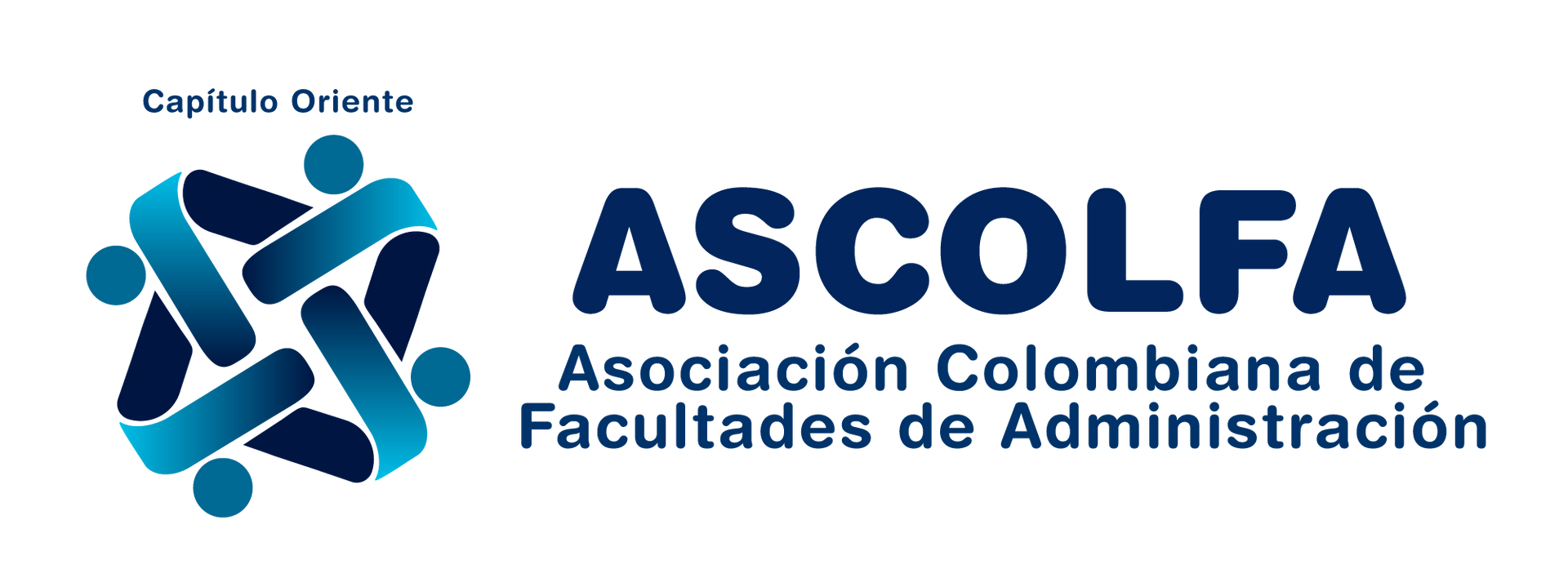 Logotipo de ASCOLFA: Asociación Colombiana de Facultades de Administración, que presenta un icono circular azul.