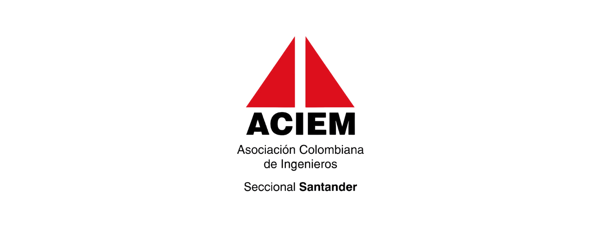 Logo for ACIEM Santander featuring a split red triangle above the text ACIEM, Asociación Colombiana de Ingenieros.
