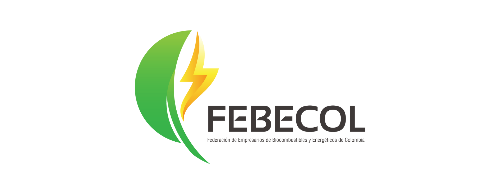 Logotipo de FEBECOL que presenta una hoja verde y un icono de un rayo amarillo junto al nombre de la marca en texto negro.
