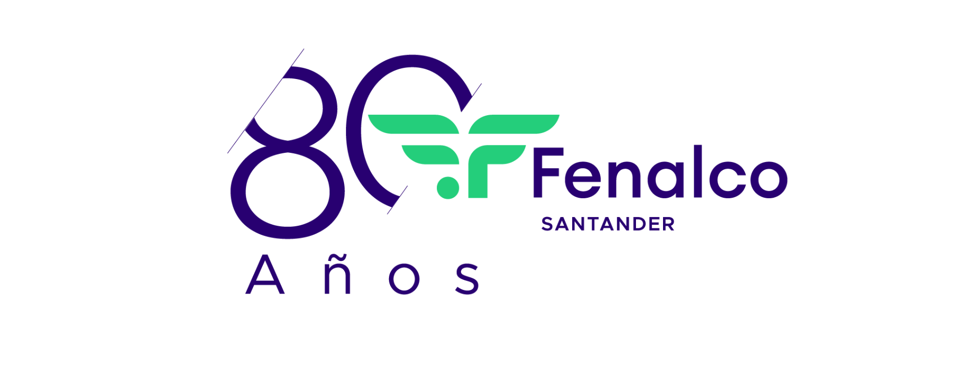 Logotipo de Fenalco Santander para su 80 aniversario en color morado y verde sobre fondo blanco.