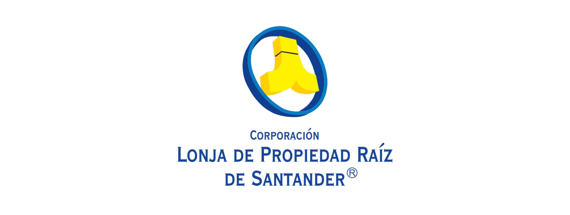 Logo for Corporación Lonja de Propiedad Raíz de Santander with a stylized yellow shape inside a blue ring.