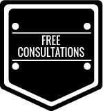 A black and white badge that says `` free consultations ''.