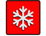 White snowflake icon on a red square button with a black border