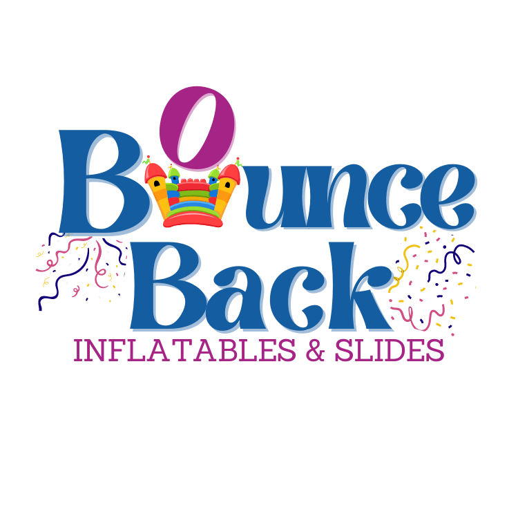 A logo we designed for an entertainment company with a bounce house in place of the o and confetti