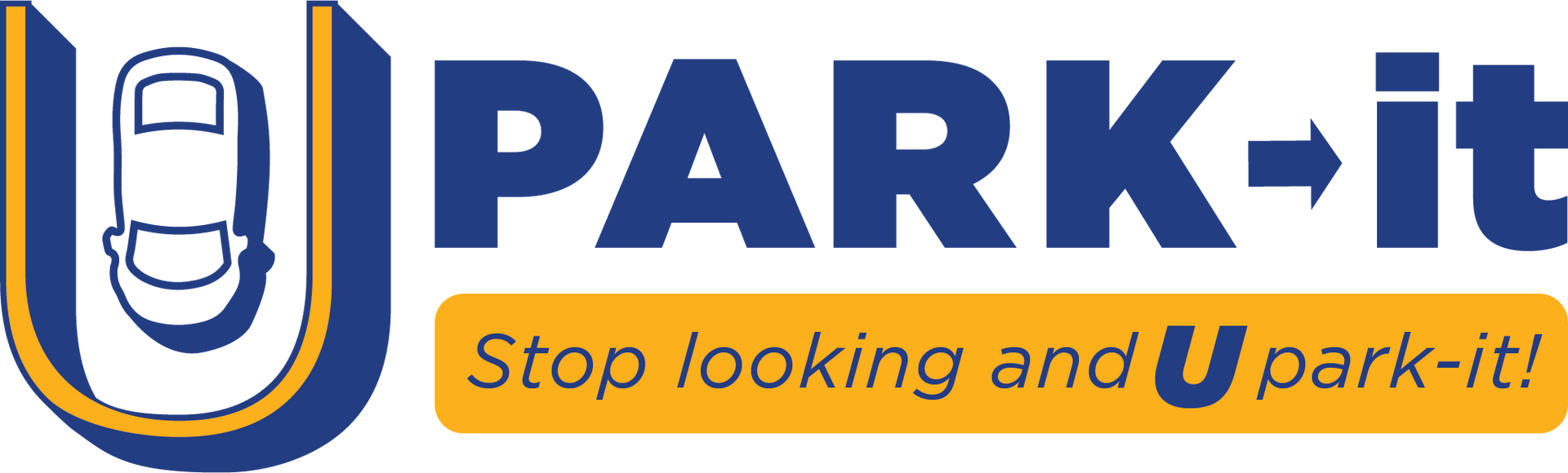 A logo for park-it that says stop looking and u park-it