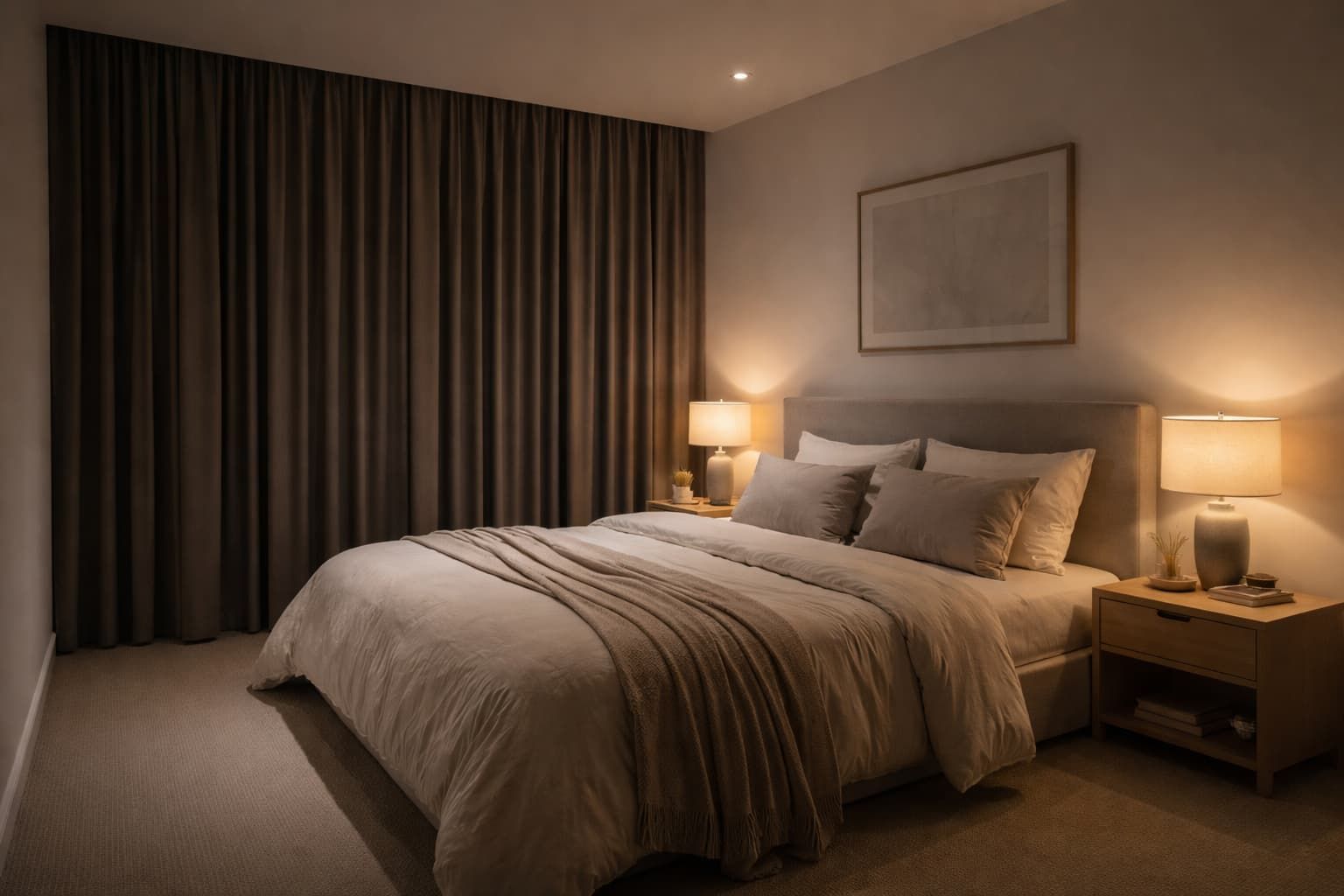Blockout curtains in a modern Shepparton bedroom