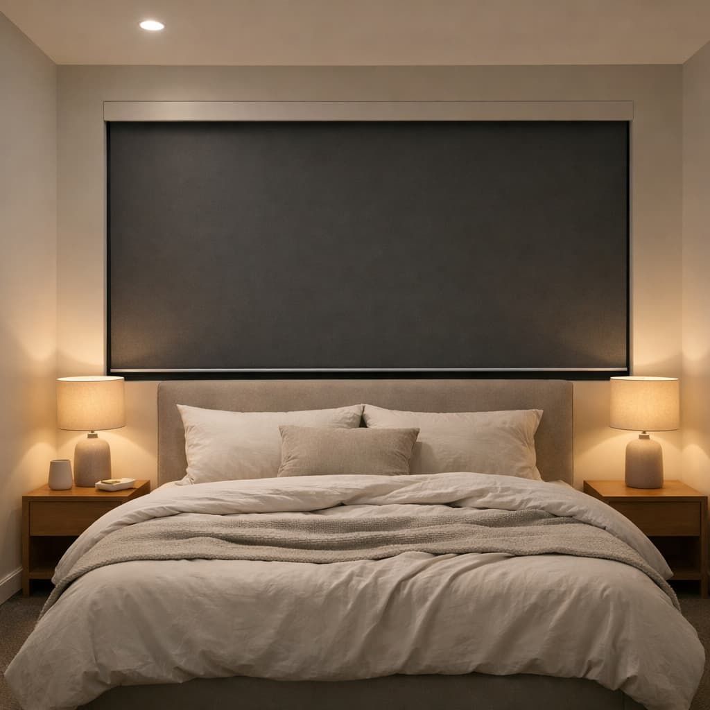 Blockout roller blinds in a modern Shepparton bedroom