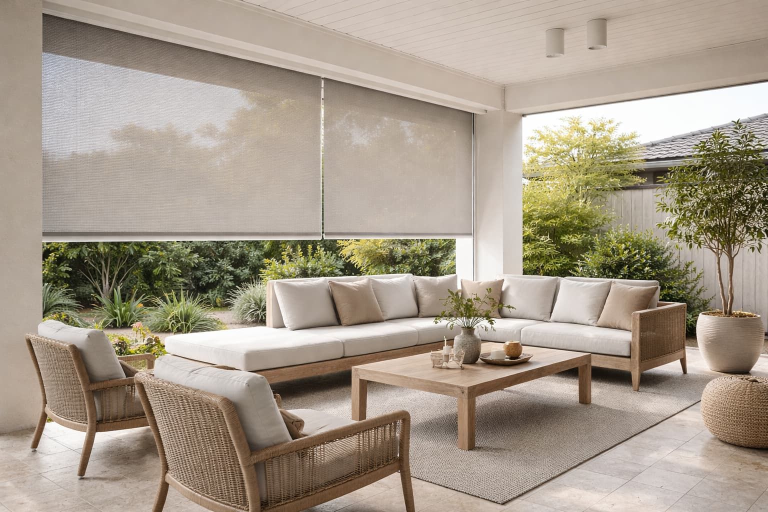 Outdoor blinds in a modern Shepparton alfresco area