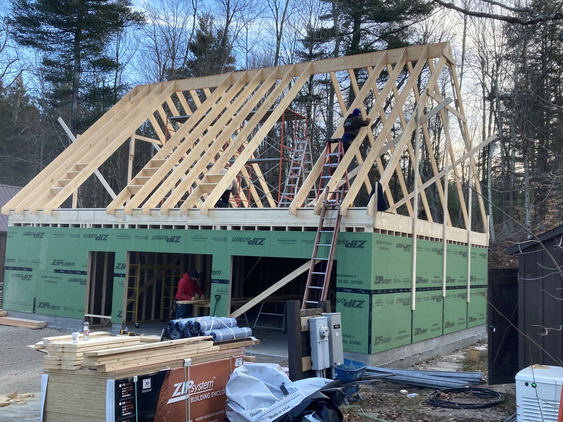 A house is being built and the roof is being built