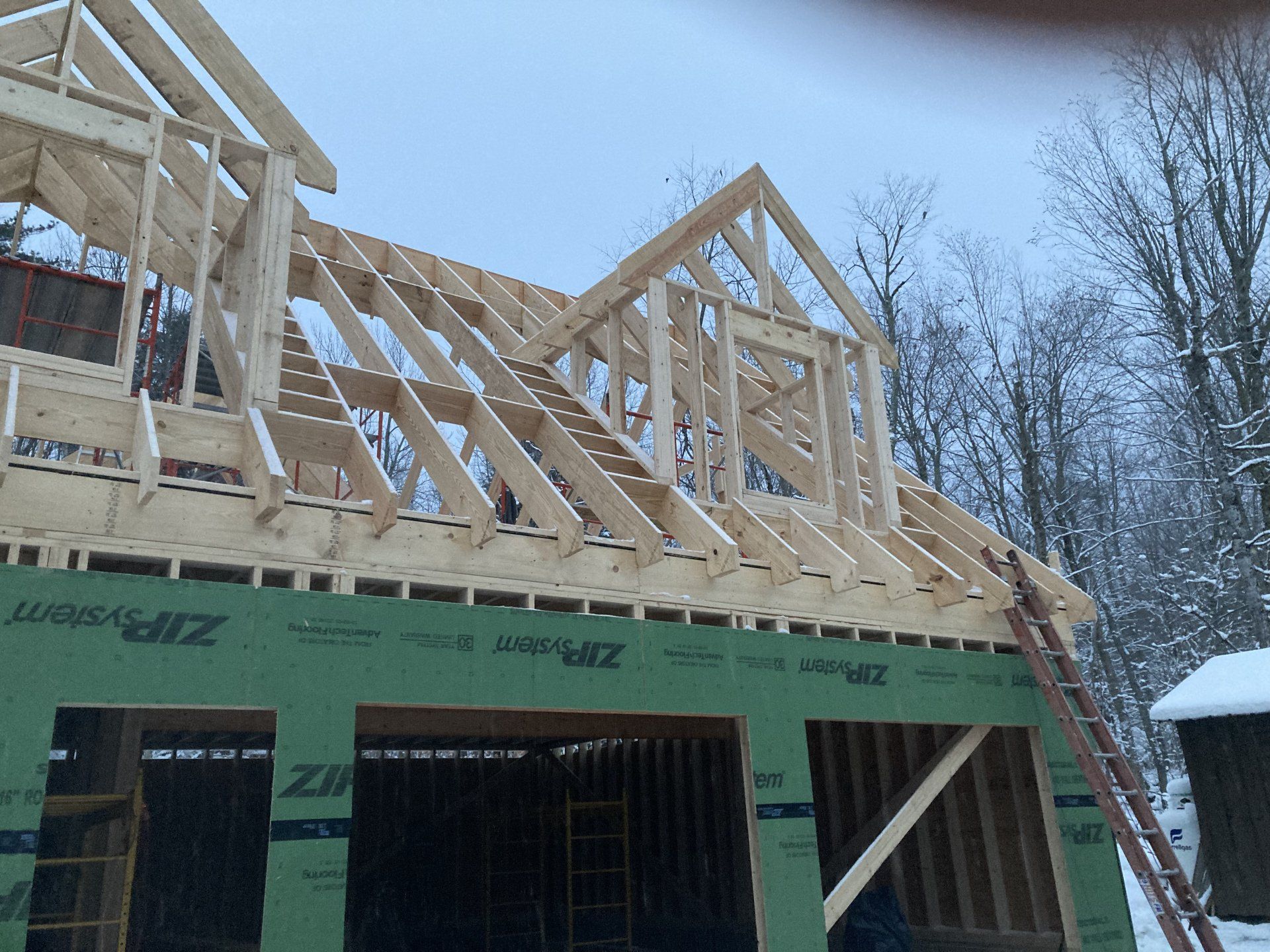A house is being built and the roof is being built