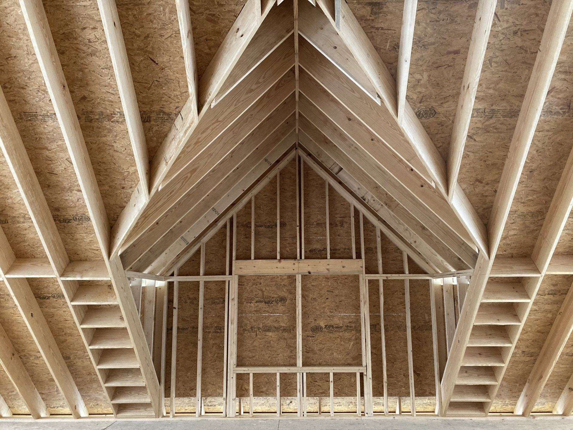 Looking up at the ceiling of a house under construction