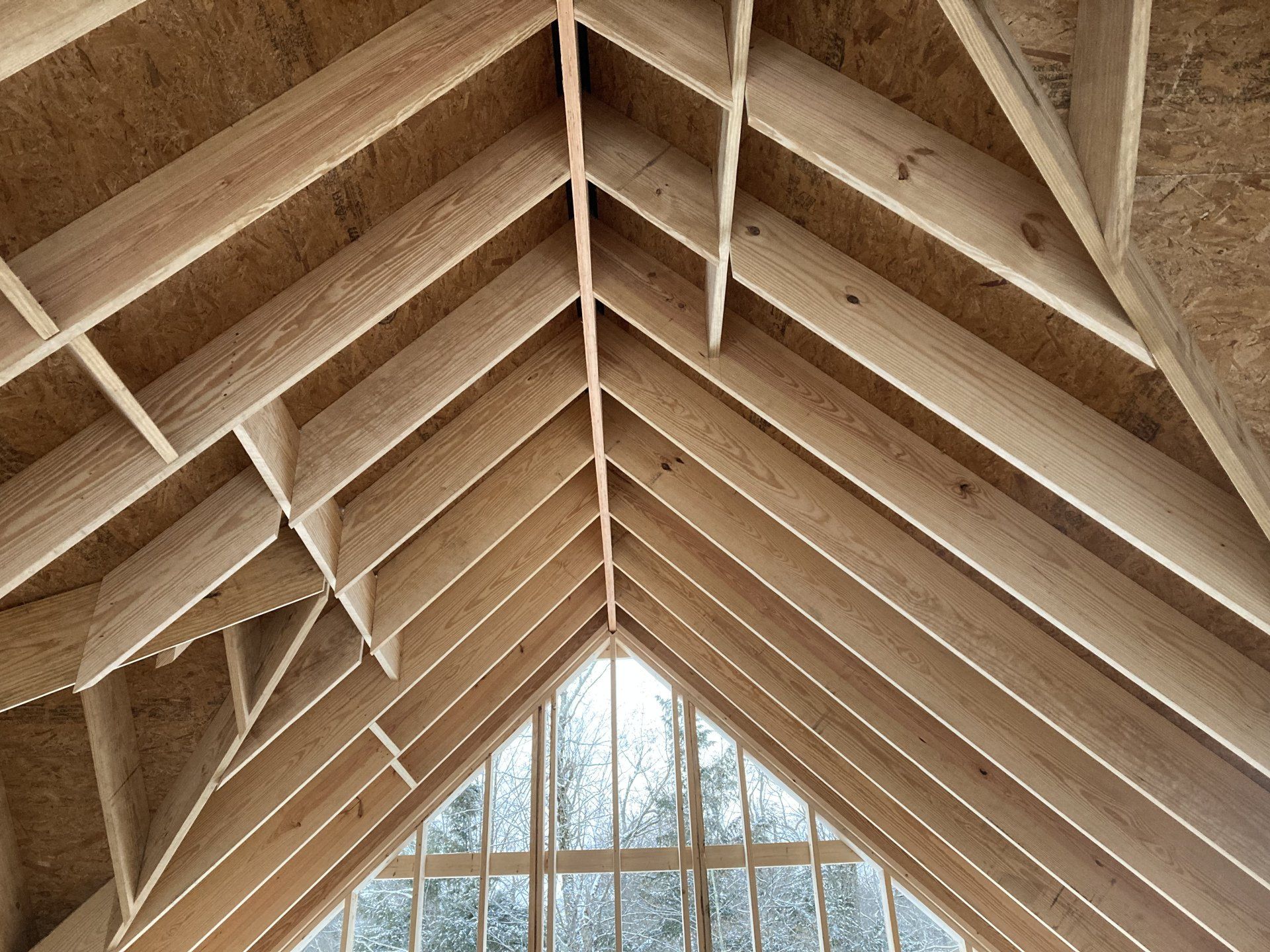 Looking up at the ceiling of a building under construction.