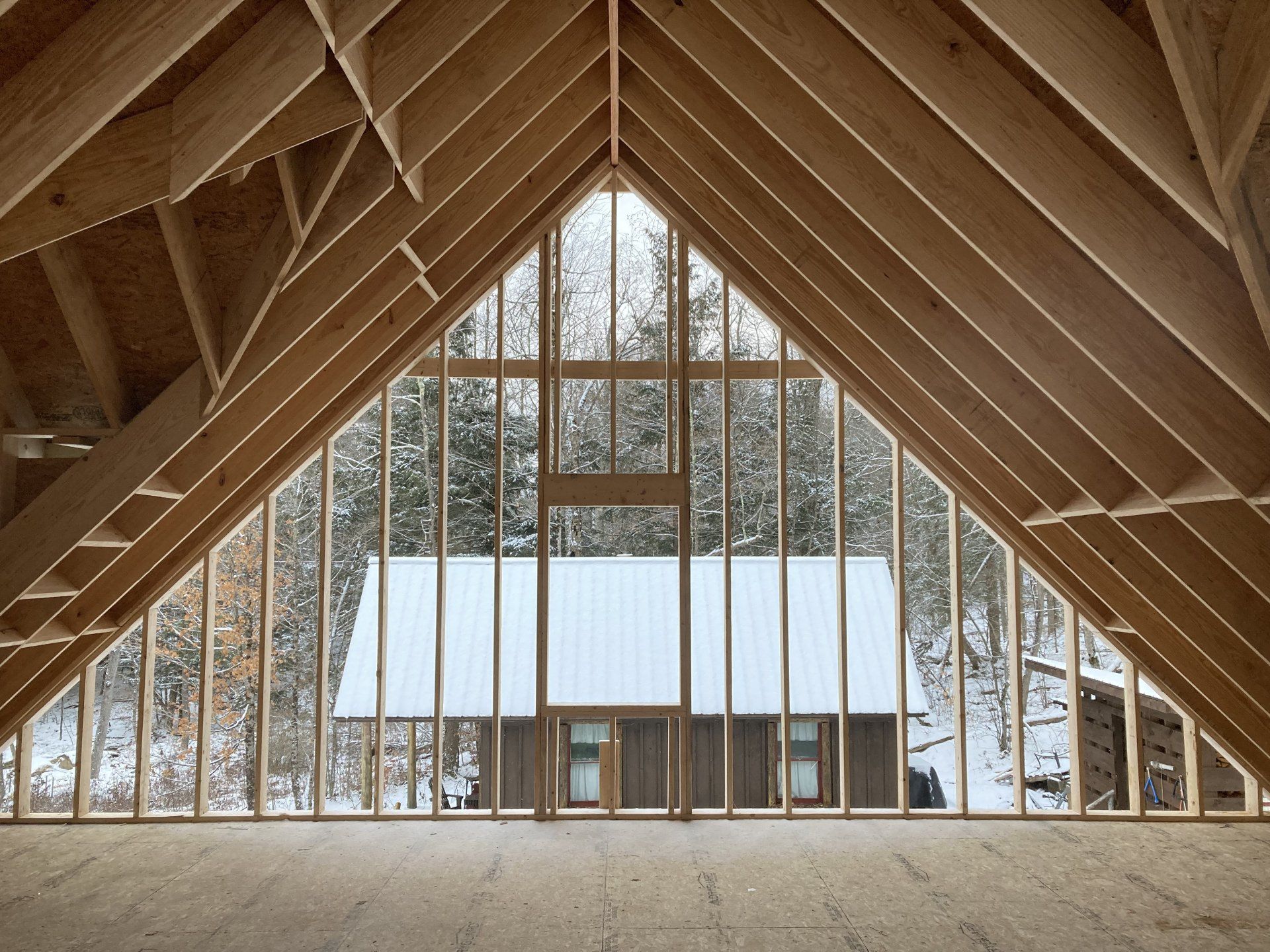 A house is being built with a lot of windows