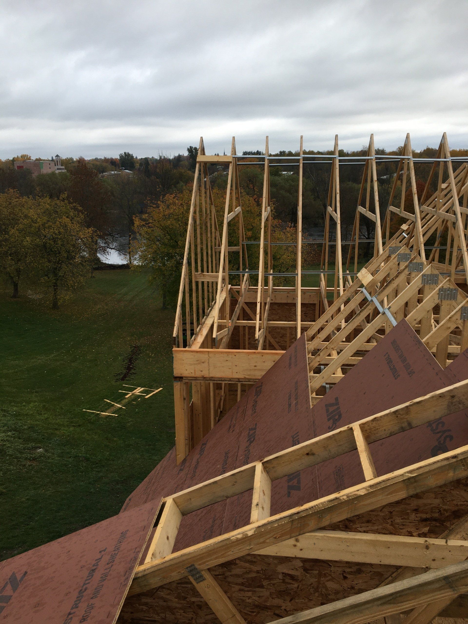 A house is being built with a lot of wood