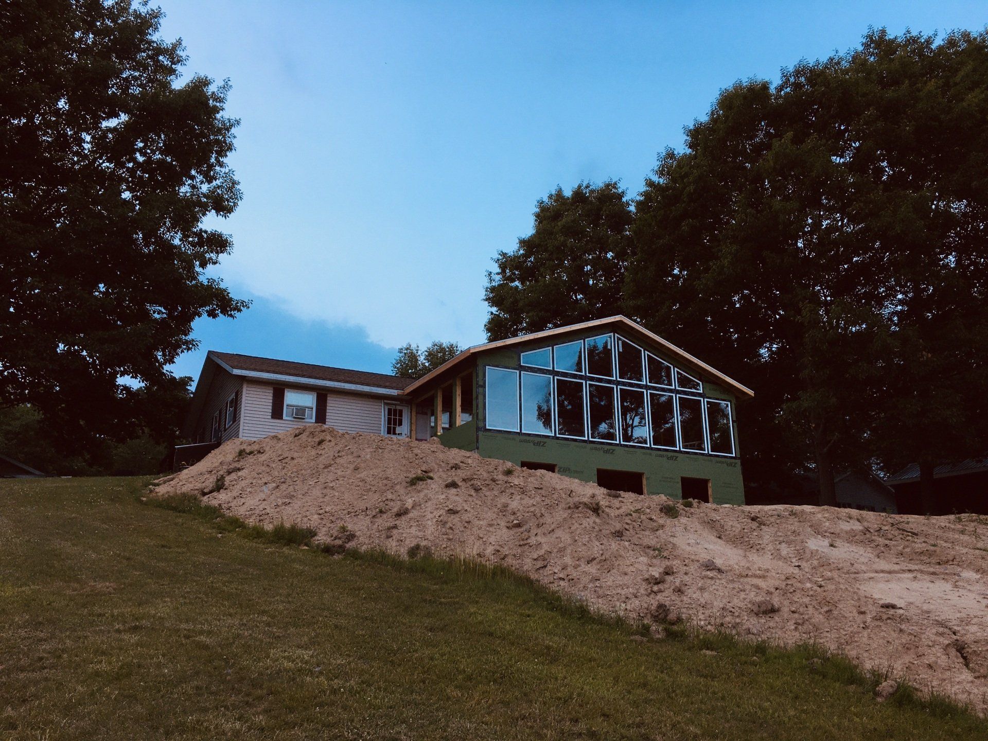 A house that is being built on top of a hill