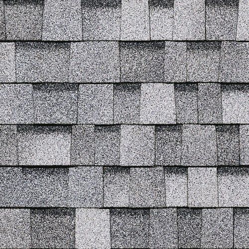 A black and white photo of a roof with shingles.