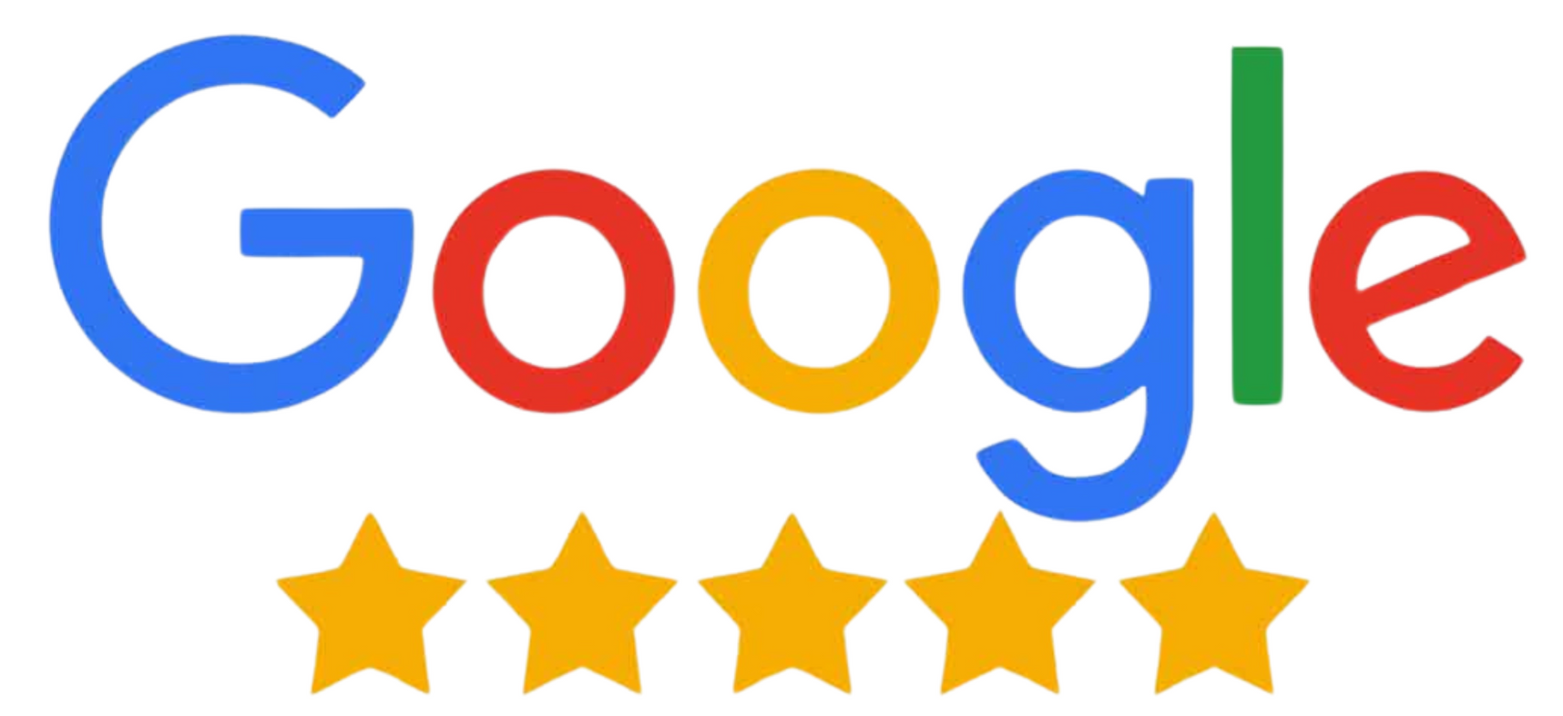 Google logo with 5 gold stars.