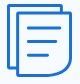 A blue icon of two sheets of paper with lines on them.