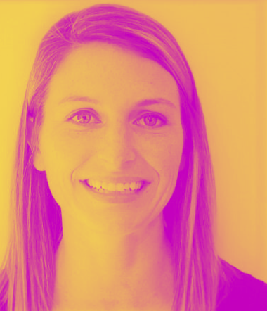 A close up of a woman 's face with a yellow and purple background.