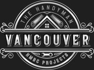 Circular logo for Handyman Services in Vancouver, BC, featuring a smiling professional, tools, and a mountain landscape.