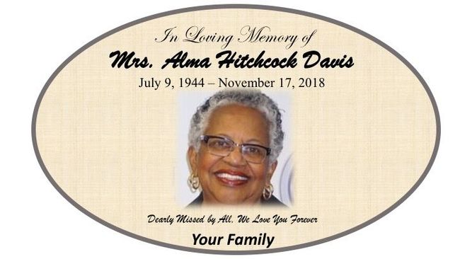 Photo of Mrs. Alma Hitchcock Davis In loving memory