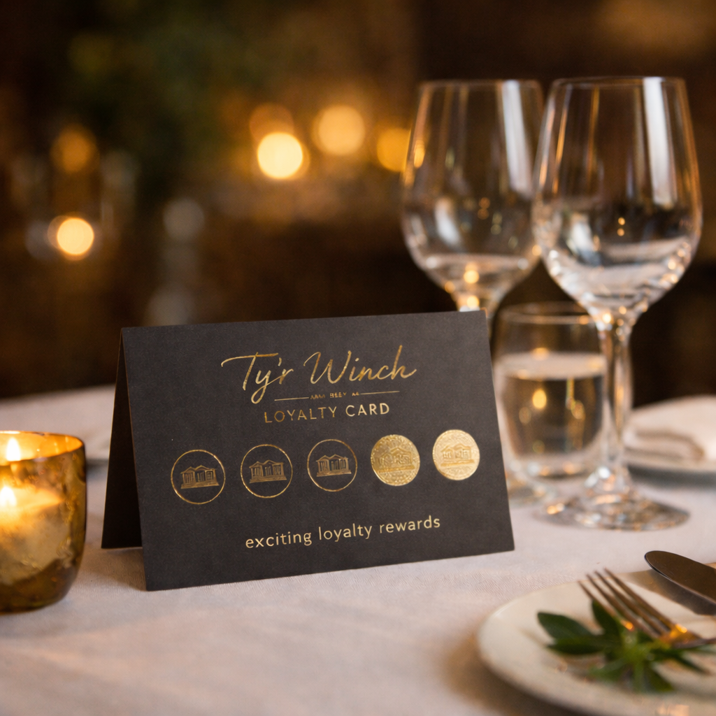 Ty’r Winch Gastro Pub loyalty card offering double stamps on Mondays and rewards for regular guests