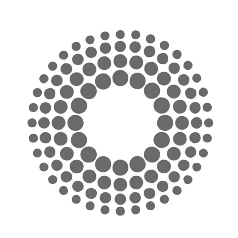 Círculo cinza composto de círculos cinzas menores, formando um padrão de pontos.