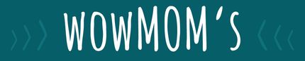 Logo wowMOMs weißer Schriftzug auf petrolem Hintergrund Logo wowMOMs weißer Schriftzug auf petrolem Hintergrund