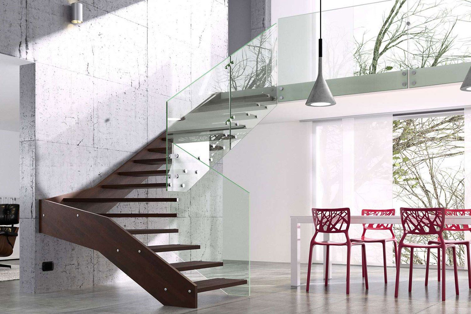 scala interna vetro e legno