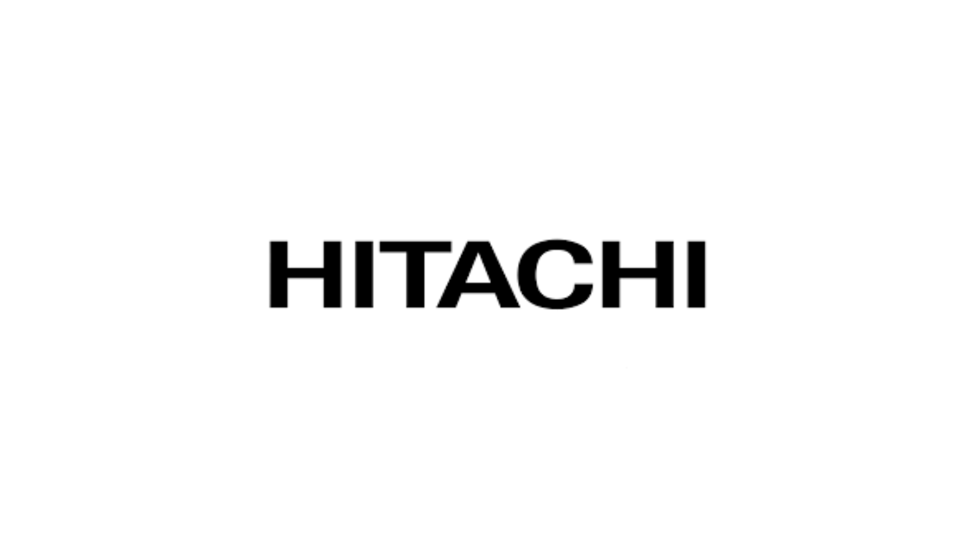 The hitachi logo is black and white on a white background.