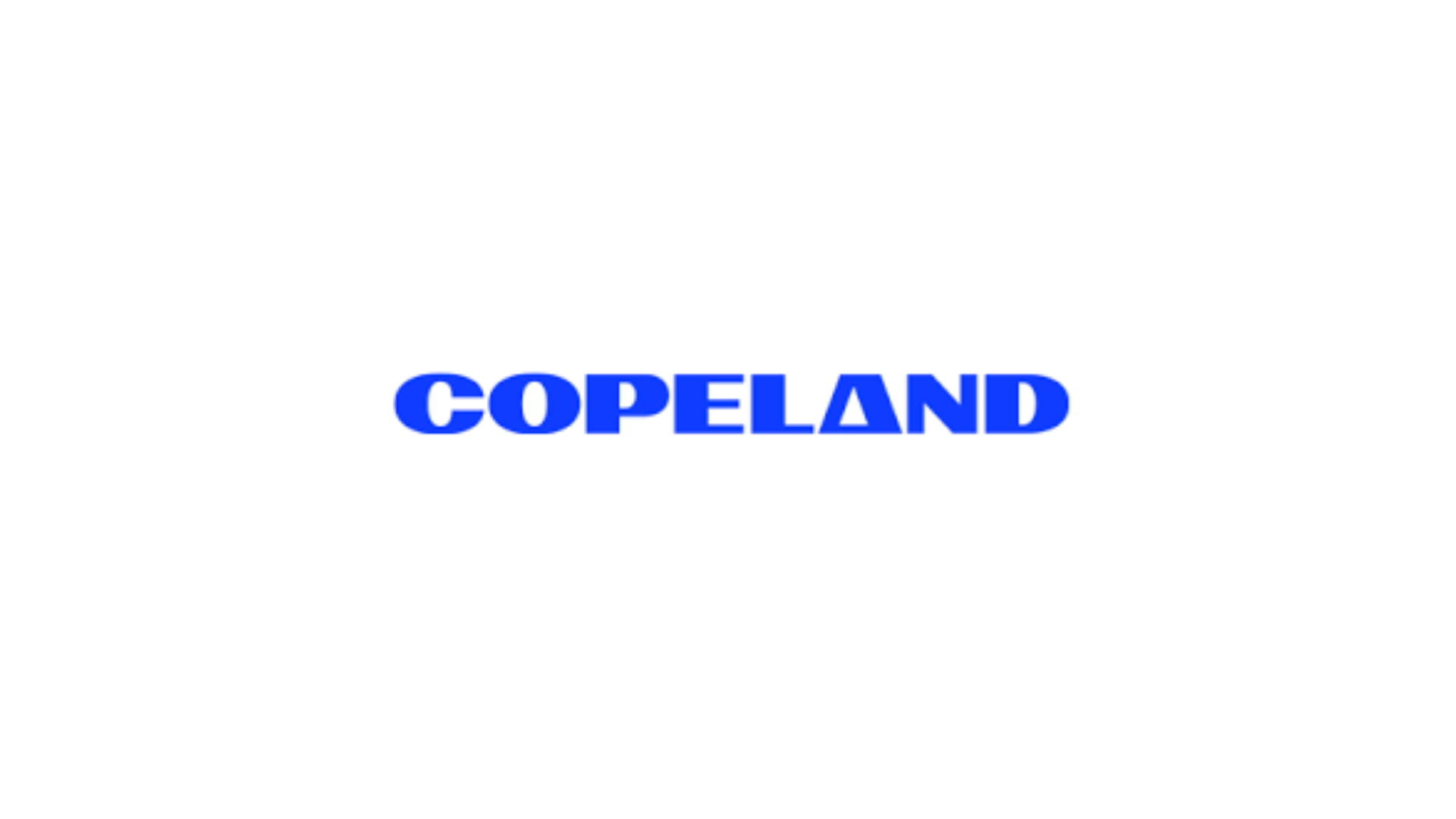 The logo for copeland is blue and white on a white background.