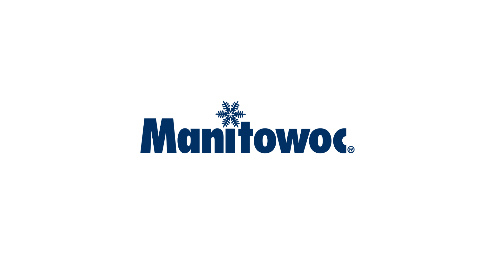 A blue logo for manitowac with a snowflake on a white background.