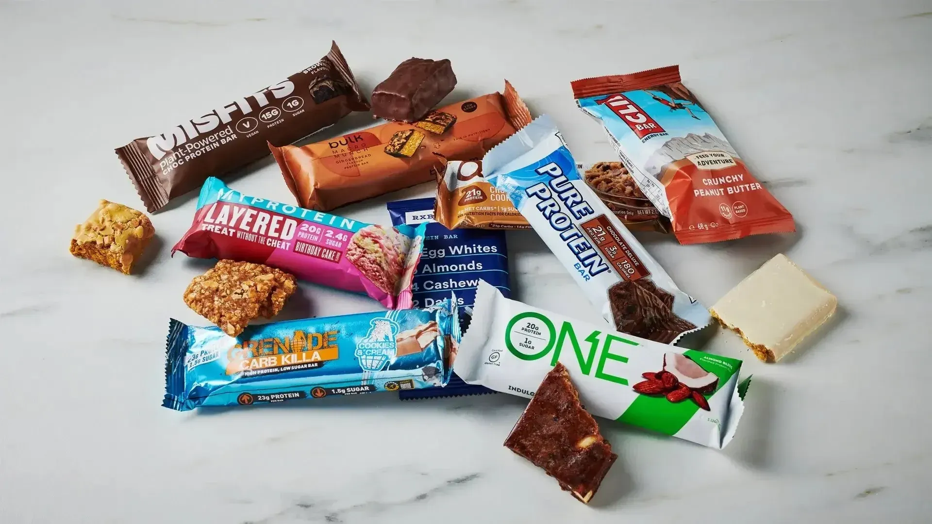 Photo of a variety of protein bars