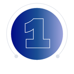Blue circle with white outline of number 1, enclosed by a light grey ring, with two small dots below.