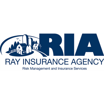 Ray Insurance Agency logo with farm scene and dark blue "RIA" text.