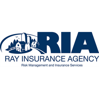 Ray Insurance Agency logo with farm scene and dark blue "RIA" text.